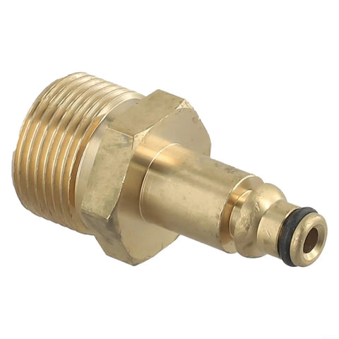 Brass M22 pressure washer hose adapter, solid brass construction, with hex nut, large threaded end and O-ring