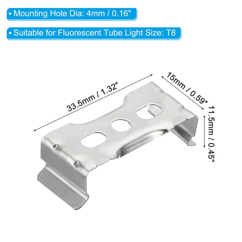 20 Pack T8 LED Light Clips For Fluorescent Tubes Stainless Steel Mounting Brackets With Screws For Easy Install 33.5mm Clip
