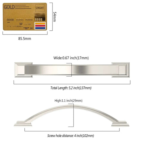 Dimensions of 10 Pack Brushed Satin Nickel Cabinet Pulls with 4 Inch Hole Centers Arch Style Handles