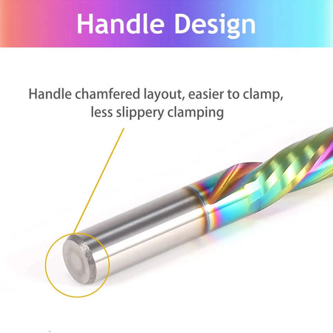 Spiral Router Bit Up Down Compression Bit With DLC Coating Quarter Inch Cutting Diameter showing handle design