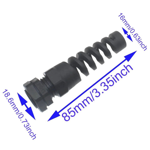 8 Pack Waterproof Nylon Cable Glands With PG11 Thread For 5mm To 10mm Wires Black Spiral Strain Relief Connectors shown with dimensions