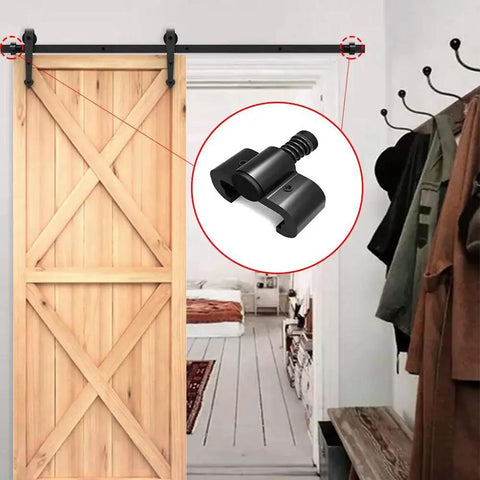 Sliding Barn Door Stopper Rail Stop For Single Or Double Doors, Top Flat Track And Center Or End Install, Adjustable Fit For 1.57 Inch Width Tracks 40mm, Black Satin Aluminum Alloy Construction, Corrosion Resistant, 1 Pair