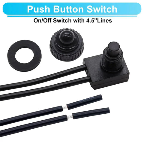 Two Pack Waterproof 12V Push Button Switch SPST On Off For RV Motorcycle Auto Car Bathroom Fan With 12mm Button and 4 Inch Wire Leads