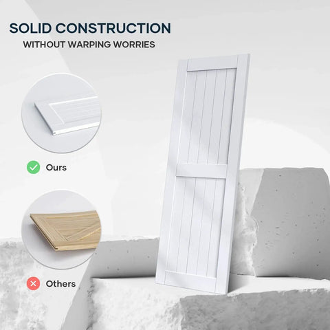 32 By 84 Inch White Barn Door With Five And A Half Foot Sliding Door Hardware Kit Included And Handle Solid Wood Covered With Waterproof PVC Surface Easy DIY Assembly And Install H Frame Fits Twenty Eight To Thirty Inch Wide Opening shown upright displaying solid construction without warping worries