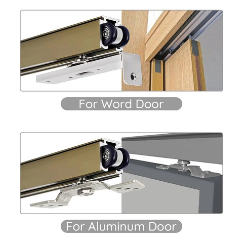 Soft Close Barn Door Slide Hardware Set With 59 Inch Track for wood and aluminum doors, top view.
