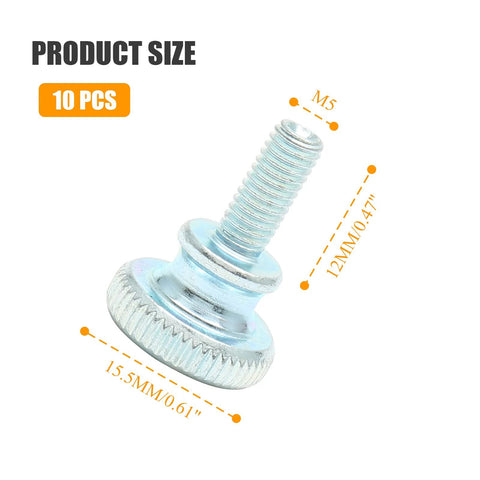 10 Pcs M5 Knurled Thumb Screws Zinc Plated Flat Head Grip Knobs M5x12mm Durable Rust Resistant Hardware For Quick Adjustments And Easy Hand Tightening In DIY Projects Machinery And Electronics