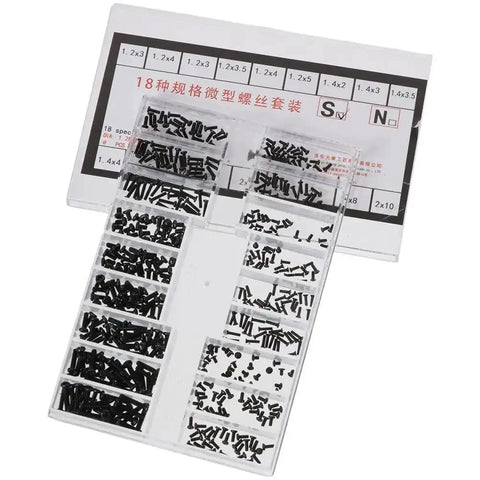 Small Screws Assortment Kit With 18 Kinds M1.2 M1.4 M2.0 Mini Micro Screws Set for Eyeglasses Watches Clocks Black Round Head Countersunk