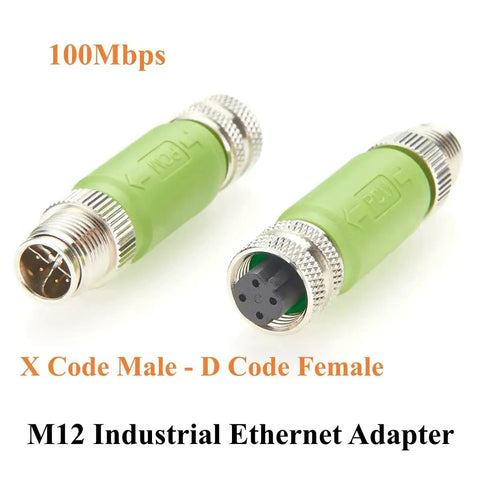 M12 X Code Male To M12 D Code Female Shielded Ethernet Adapter Cat5e 100Mbps for PLCs IO Modules Sensors Actuators IP67 Two Pack