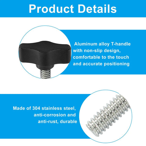Four Pack Thumb Screws With Stainless Steel Threads And Black Aluminum Knobs For Woodworking And Equipment Assembly