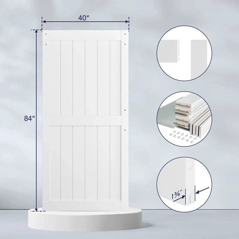 Front view of White Primed MDF Sliding Barn Door 40 Inch By 84 Inch With Waterproof PVC Coating Non Bending Construction Ready To Assemble