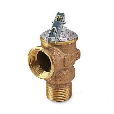 Midline GUHW-QSW256 pressure relief valve in forged brass, 3/4 in FIP x MIP, for tankless water heaters