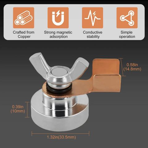 Magnetic Grounding Clamp For Welding With Strong Large Suction Magnet Head And Copper Tail Ground Connection