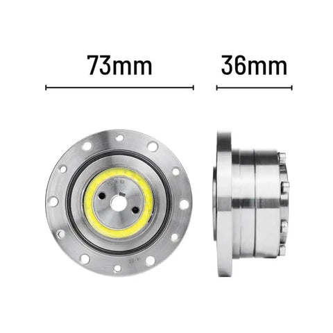 CS14 II Harmonic Drive Reducer front and side view showing 73mm diameter and 36mm depth for stepper motor high precision gear reduction