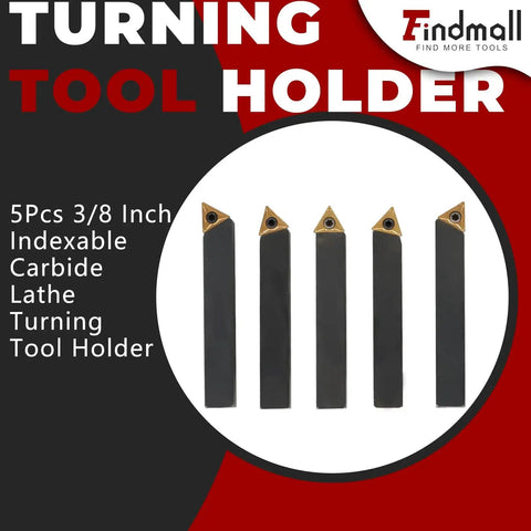 5Pcs Three Eighths Inch Indexable Carbide Lathe Turning Tool Holder Set With TCMT110204 Inserts For Metalworking, front view.