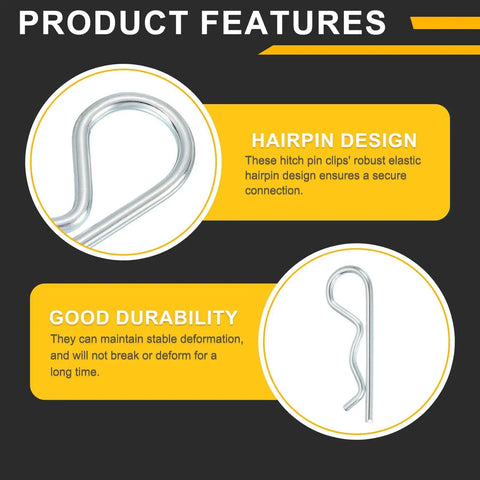 Image of 10 Pcs Hitch Pin Clip Set, 2mm x 40mm R Clips, Carbon Steel Retaining Wire Hair Pins showing hairpin design and durability features.