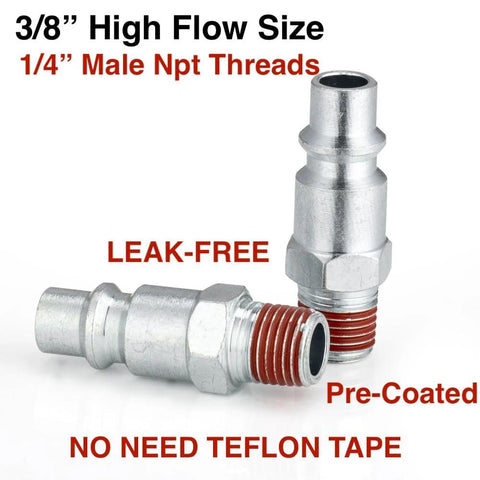 SANFU 3/8 High Flow air hose fittings, steel, pre-coated, 1/4 in male NPT threads, 2 pcs