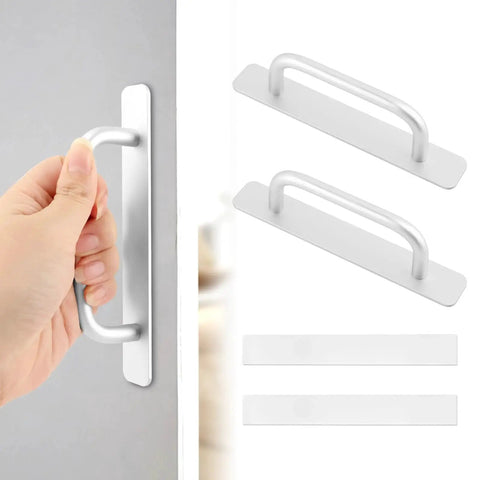 2 Pack Self Stick Adhesive Cabinet Handles No Drilling Instant Pull Handles for cabinets, doors, aluminum alloy, rust resistant