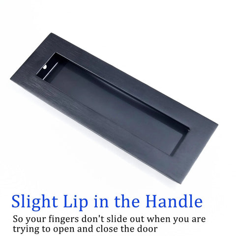 Matte Black Flush Sliding Closet Door Handles Set Of 2, 5.91 Inch Length, Stainless Steel Recessed Finger Pull with Slight Lip