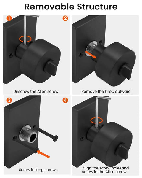 Installation guide for Matte Black Exterior Door Lock Set With Deadbolt, highlighting reversible entry hardware assembly steps.