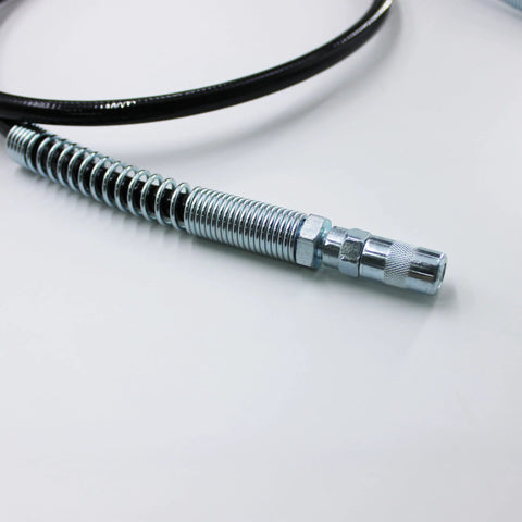 Grease gun hose with metal coiled section and chrome fittings