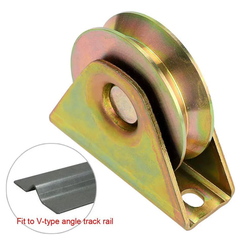 Beefed Up Heavy Duty 3 Inch Sliding Gate Wheels With V Groove Caster And Bracket For V Track Rails Rigid Caster System, Close-up