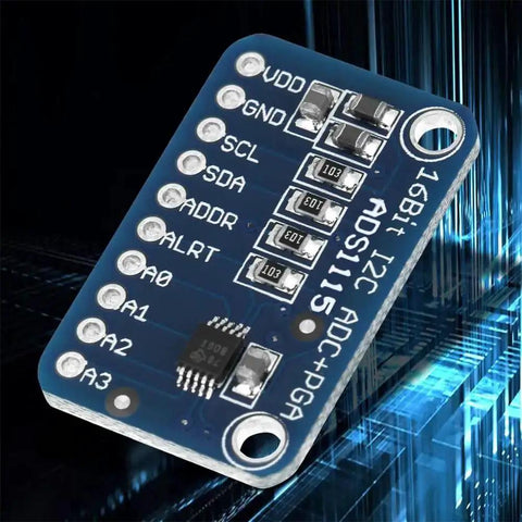 Four Channel 16 Bit I2C ADC Module With Programmable Gain Amplifier For Microcontrollers, high precision analog front end, blue board