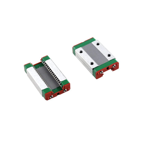 MGN12H 250mm Linear Rail Guide Kit With 2 Carriage Blocks for 3D printers and CNC machines, two metal and plastic carriages displayed
