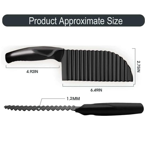 Side view of Crinkle Potato Cutter With Wave Blade Stainless Steel Handheld Slicer, 11.8in long 2.9in wide, durable kitchen tool