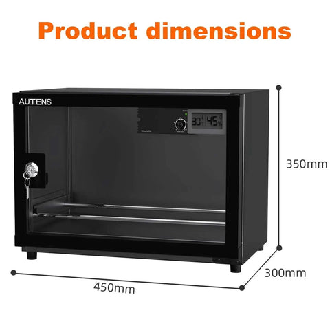 25L Filament Dehumidifier Storage Cabinet For 5 Rolls With Magnetic Seal, 25% RH Humidity Control, dimensions shown