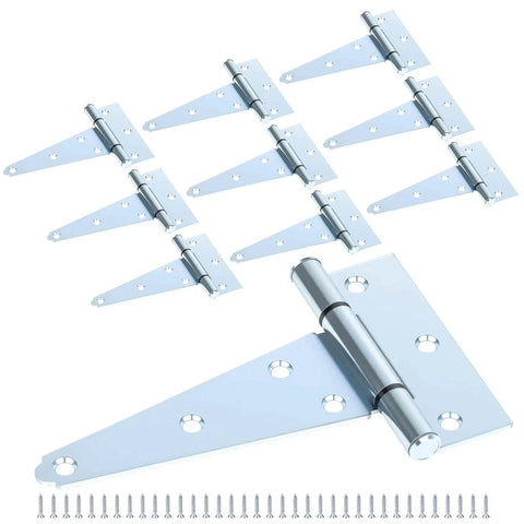 5 Inch Gate T Strap Hinges Zinc Plated Heavy Duty With Screws Pack Of 10 for sheds, storage gates, barns, displayed with screws