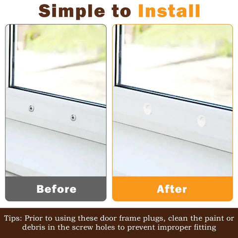 Before and after using 50 Pack White Silicone Door Hole Plugs For Entry Door Frames Fits Five Sixteenth Inch And Quarter Inch Screw Holes