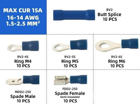 Solderless Crimp Wire Connectors Kit With 385 Pieces Including Ring Fork Spade Butt And Ferrule Terminals For 22 To 10 AWG Durable