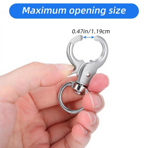 Hand holding a 30 Piece Heavy Duty Trigger Snap Hooks Swivel Metal Clasps For Pet Cages, showcasing 0.47 in opening.
