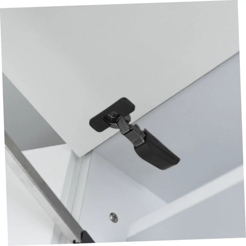 Soft Close Cabinet Hinges With Concealed Damping Mechanism for quieter kitchen and bathroom cabinets, shown installed on a white cabinet.
