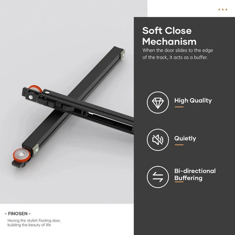 Concealed Sliding Barn Door Hardware Kit With Soft Close Mechanism And Invisible Floor Track in aluminum, 32-inch rail
