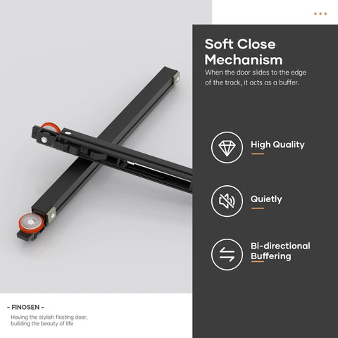 36 Inch Concealed Sliding Barn Door Hardware Kit With Soft Close Aluminum Track Invisible Floor Guide Wall Mount System For Opening Width 28 Inch And Up Door Not Included Easy Install Premium Quiet Glide showing soft close mechanism features.