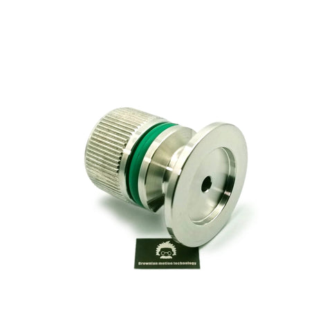 KF25 flange vent valve in silver stainless steel with green O-ring, air admittance valve for vacuum chamber