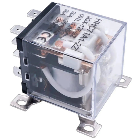 Beefy 12V DC Coil Relay With DPDT 30A 2NO 2NC 8 Pin for automotive and industrial control power switching, clear casing view