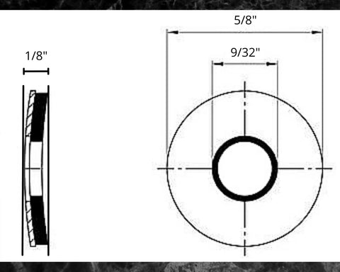 Stainless steel washer with EPDM bonded neoprene seal; outer 5/8 in, inner 9/32 in, 1/8 in thick
