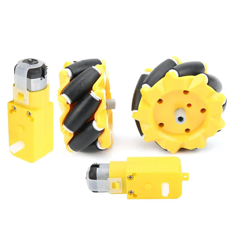 Mecanum Wheel 80mm For DIY Smart Robot Car With TT Motor Yellow And Black Durable Rubber Coated Wheel For Smooth Operation Eco Friendly Materials Carbon Brushes Magnetic Core Shielding Ideal For Robotic Projects By Fydun