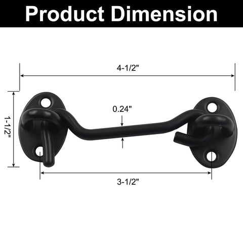 Two Pack Privacy Hook And Eye Latches, 4 Inch Stainless Steel Barn Door Latch For Sliding Doors And Gates shown with dimensions