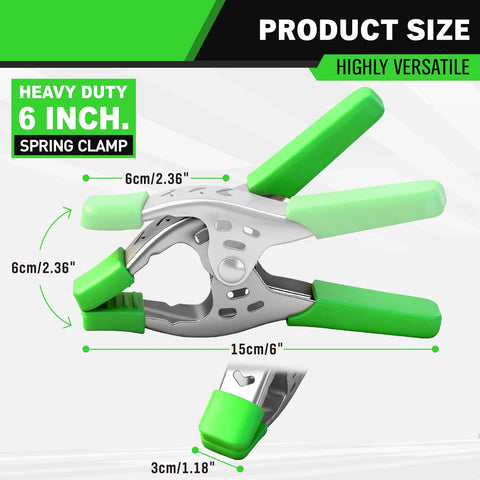 Swanlake 6-inch spring clamp with 2.4-inch jaw, heavy-duty metal construction, green handles