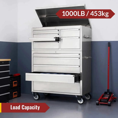 Tool chest with 3 Inch Swivel Caster Wheels Heavy Duty Plate Casters No Brakes Total Capacity 1000 Lbs in garage setting
