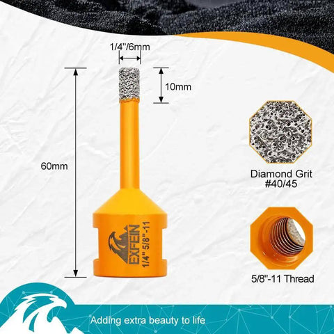 Diamond Core Drill Bits Set For Porcelain Tile And Stone EXFEIN With 1/4 Inch 5/16 Inch 3/8 Inch Diameters, details view