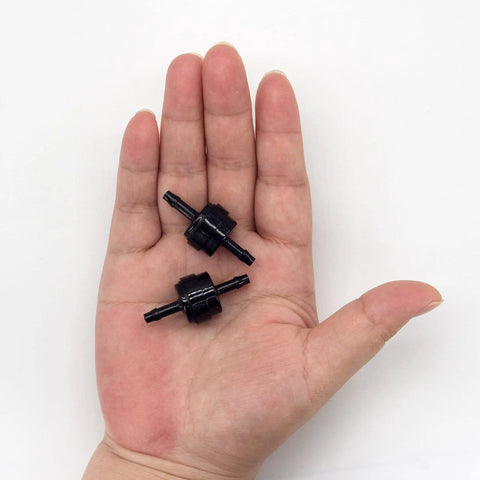 Pair of black PA66 automotive spring check valves, high-temp, corrosion resistant, fits 1/8 to 5/16 in hoses