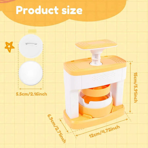 DIY Button Maker Kit 2.16 Inch Pin Press Machine Set With 48 Button Parts showing product dimensions and badge size