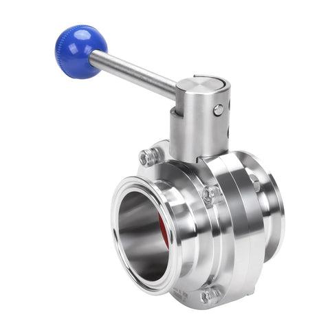 Butterfly valve, 2-inch tri-clamp sanitary, stainless steel 304 with blue pull handle