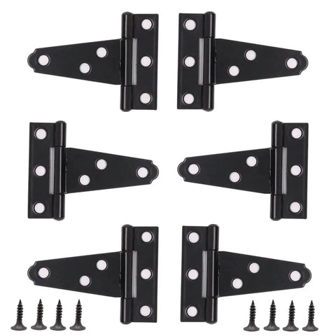 Six Pack 2 Inch T Hinges For Doors And Gates In Outdoor Black Finish Heavy Duty Carbon Steel Construction Rustproof Durable
