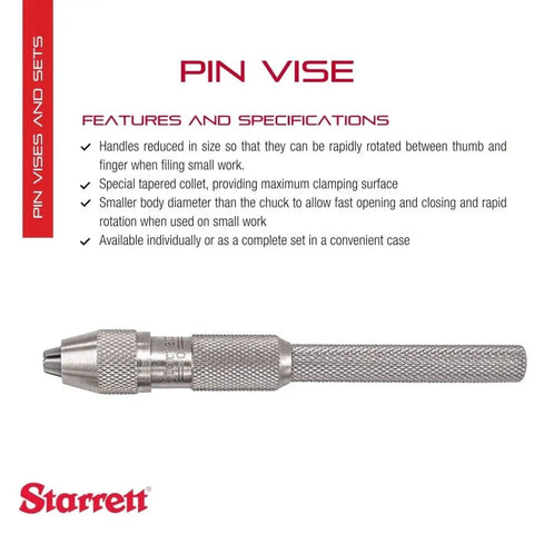 High Precision Pin Vise With Knurled Handles For Tiny Work Starrett Custom Tapered Collet For Maximum Clamping Surface In The 0.115 To 0.187 Inch Range Model 162D