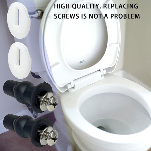 Universal Toilet Seat Bolts And Hinge Kit 4 Pack With Top Mount Screws Expanding Rubber Nuts Stainless Washers For 14 To 16 Mm Holes Easy DIY Replacement For Most Standard Toilets installed on a toilet.